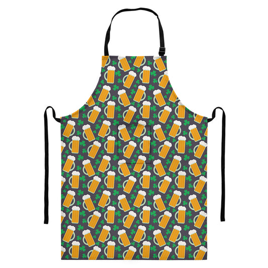 Clover And Beer St. Patrick's Day Print Bib Apron With Pocket