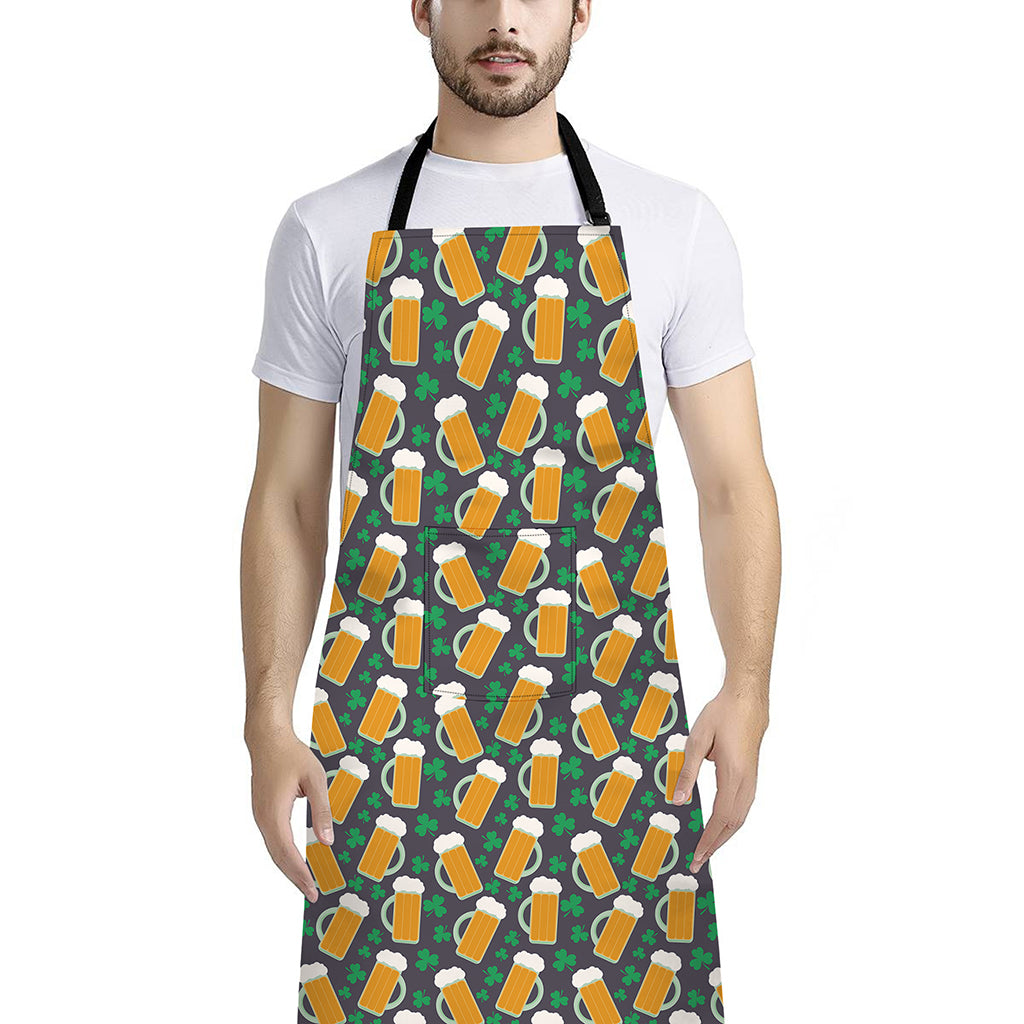 Clover And Beer St. Patrick's Day Print Bib Apron With Pocket