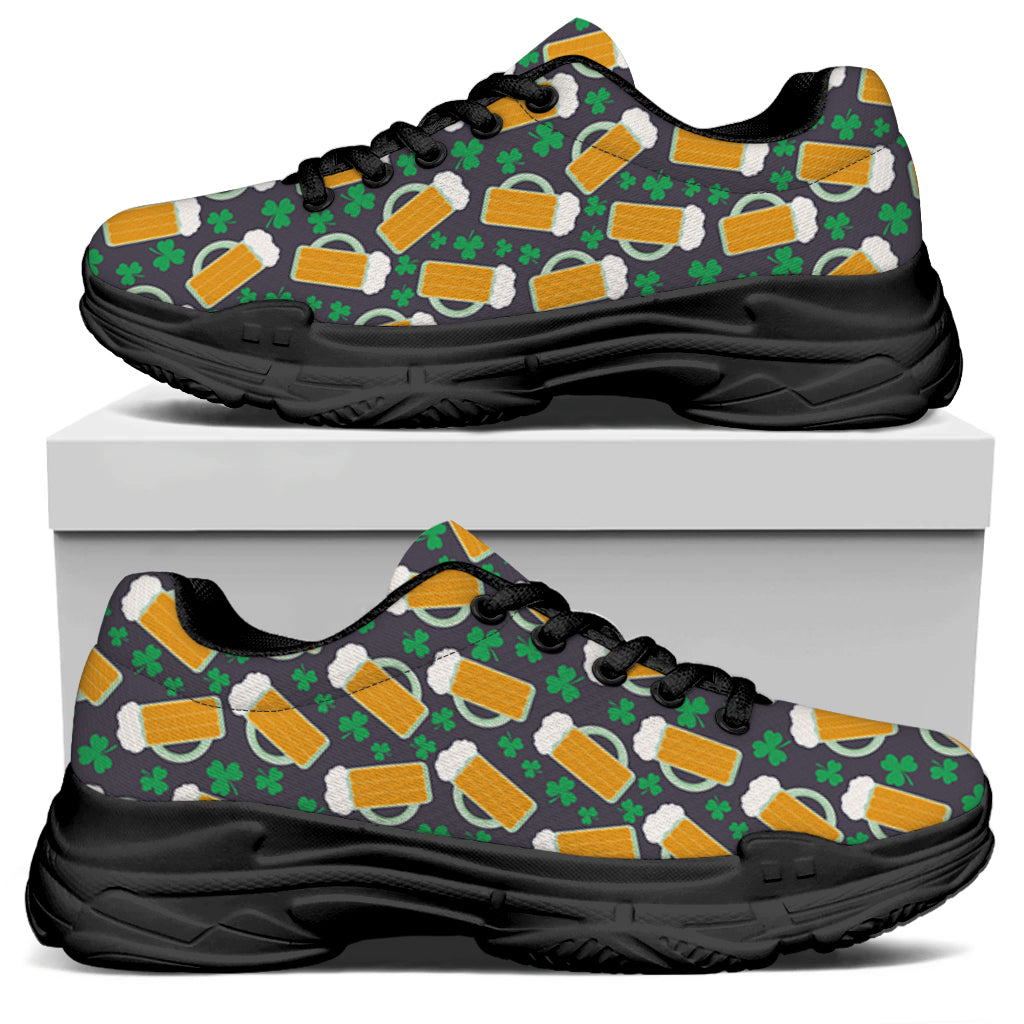 Clover And Beer St. Patrick's Day Print Black Chunky Shoes