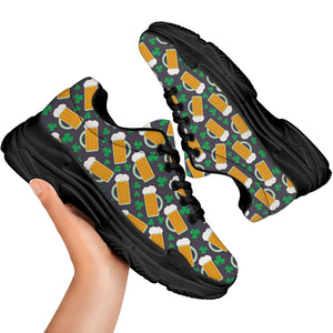 Clover And Beer St. Patrick's Day Print Black Chunky Shoes