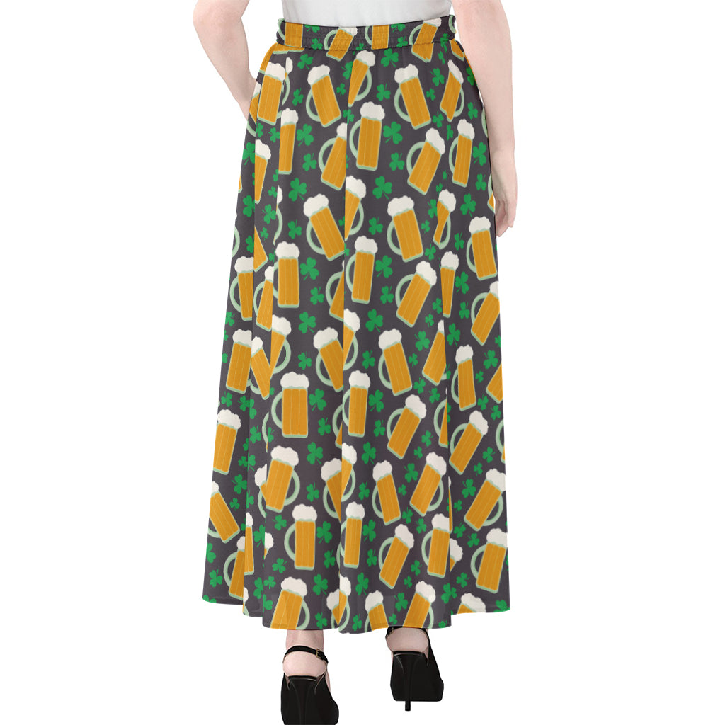 Clover And Beer St. Patrick's Day Print Chiffon Maxi Skirt