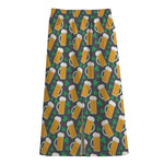 Clover And Beer St. Patrick's Day Print Cotton Front Slit Maxi Skirt