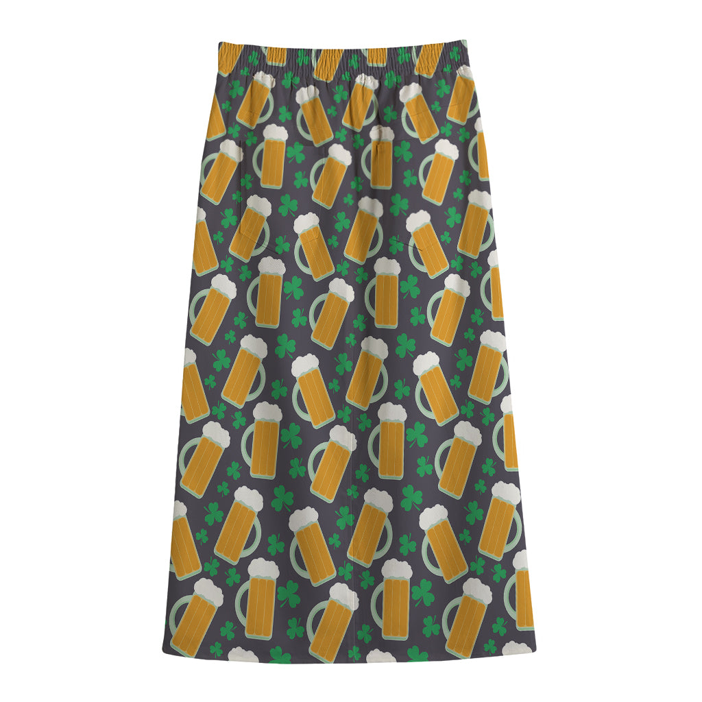 Clover And Beer St. Patrick's Day Print Cotton Front Slit Maxi Skirt