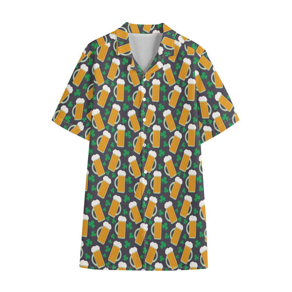 Clover And Beer St. Patrick's Day Print Cotton Hawaiian Shirt