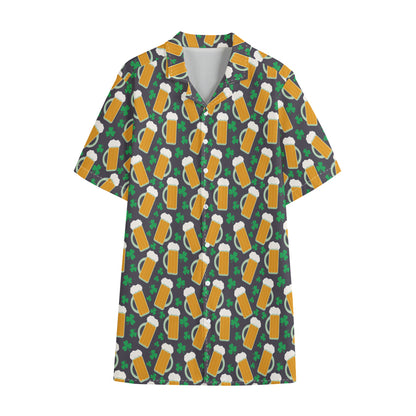 Clover And Beer St. Patrick's Day Print Cotton Hawaiian Shirt
