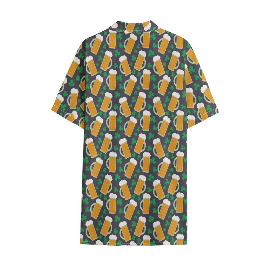 Clover And Beer St. Patrick's Day Print Cotton Hawaiian Shirt