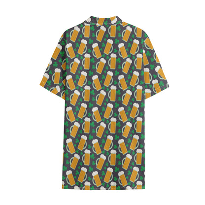 Clover And Beer St. Patrick's Day Print Cotton Hawaiian Shirt