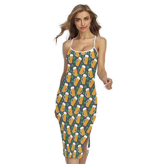 Clover And Beer St. Patrick's Day Print Cross Back Cami Dress