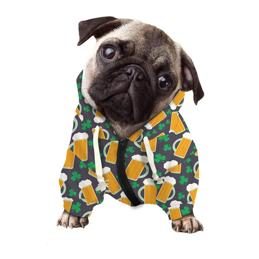 Clover And Beer St. Patrick's Day Print Dog Zip Up Hoodie
