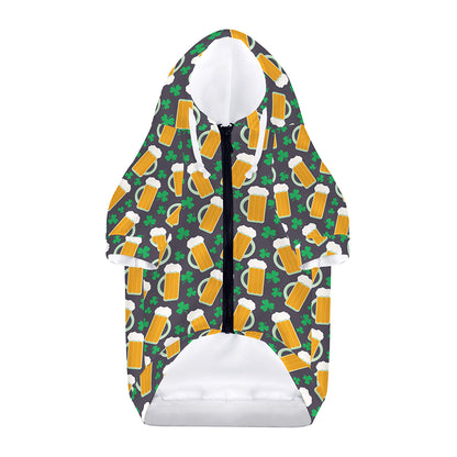 Clover And Beer St. Patrick's Day Print Dog Zip Up Hoodie
