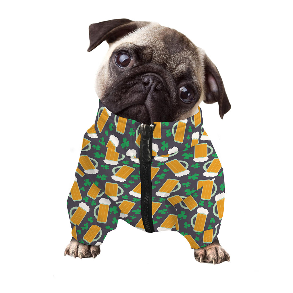 Clover And Beer St. Patrick's Day Print Dog Zip Up Jacket
