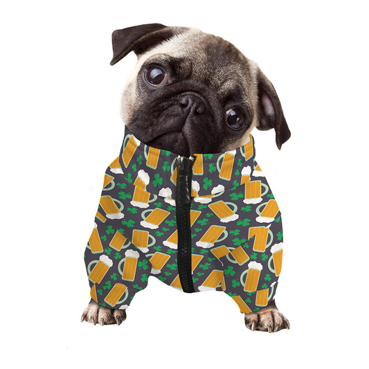 Clover And Beer St. Patrick's Day Print Dog Zip Up Jacket