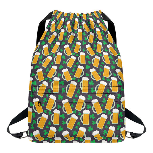 Clover And Beer St. Patrick's Day Print Drawstring Backpack