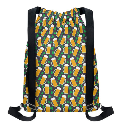 Clover And Beer St. Patrick's Day Print Drawstring Backpack