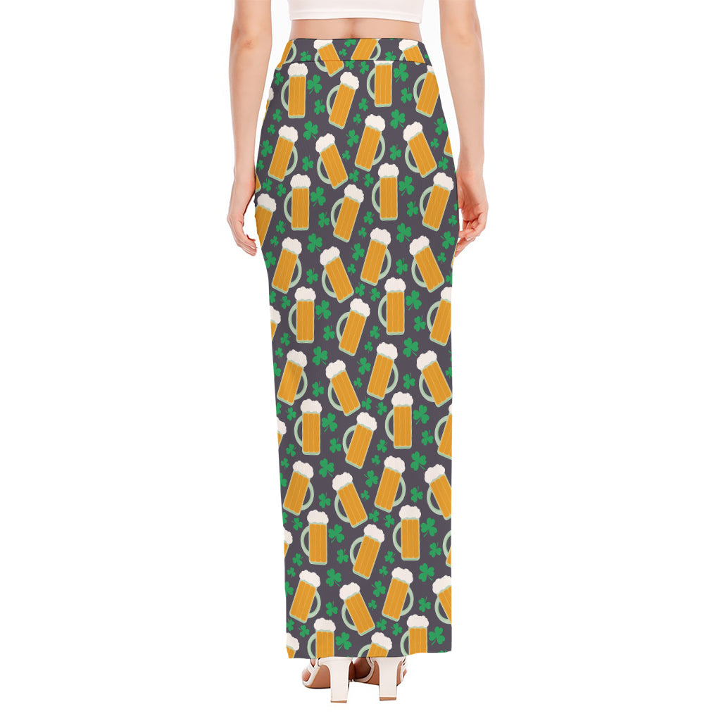 Clover And Beer St. Patrick's Day Print High Slit Maxi Skirt