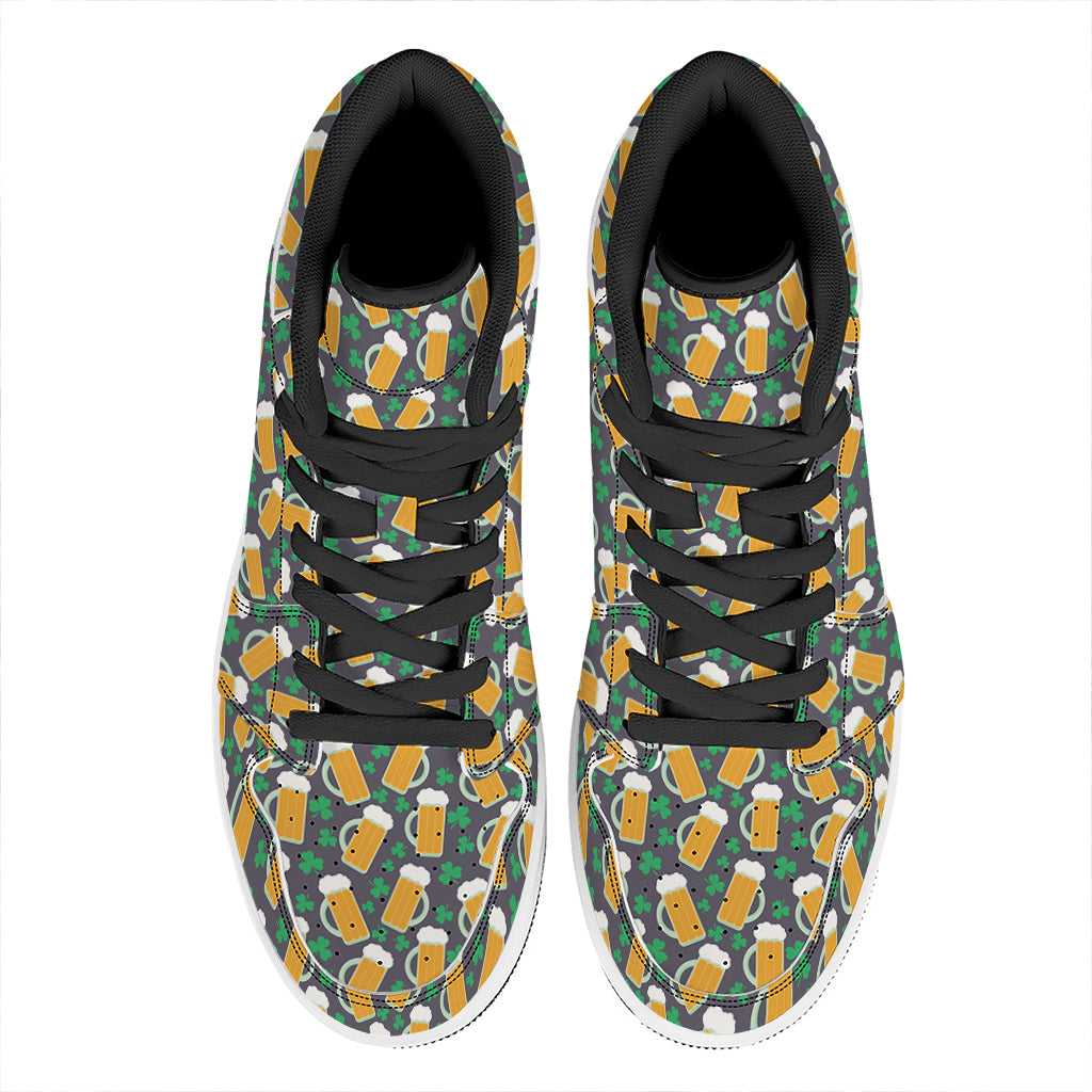 Clover And Beer St. Patrick's Day Print High Top Leather Sneakers