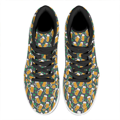 Clover And Beer St. Patrick's Day Print High Top Leather Sneakers