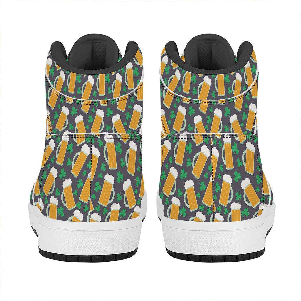 Clover And Beer St. Patrick's Day Print High Top Leather Sneakers