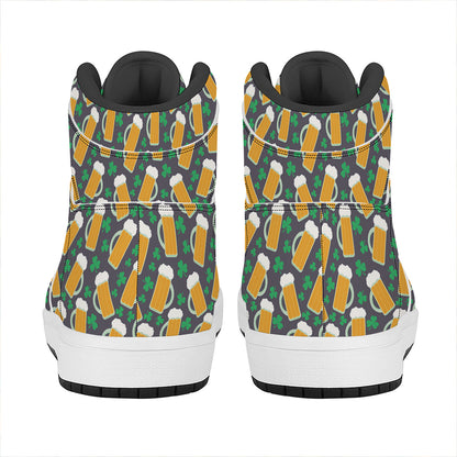 Clover And Beer St. Patrick's Day Print High Top Leather Sneakers