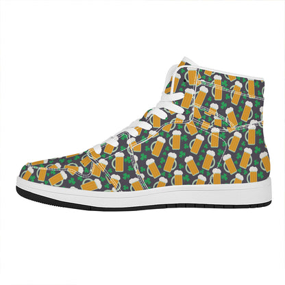 Clover And Beer St. Patrick's Day Print High Top Leather Sneakers