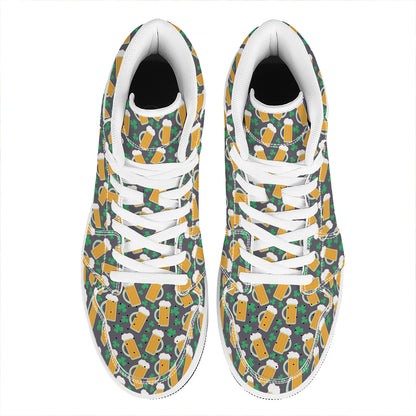 Clover And Beer St. Patrick's Day Print High Top Leather Sneakers