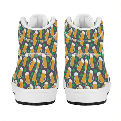 Clover And Beer St. Patrick's Day Print High Top Leather Sneakers