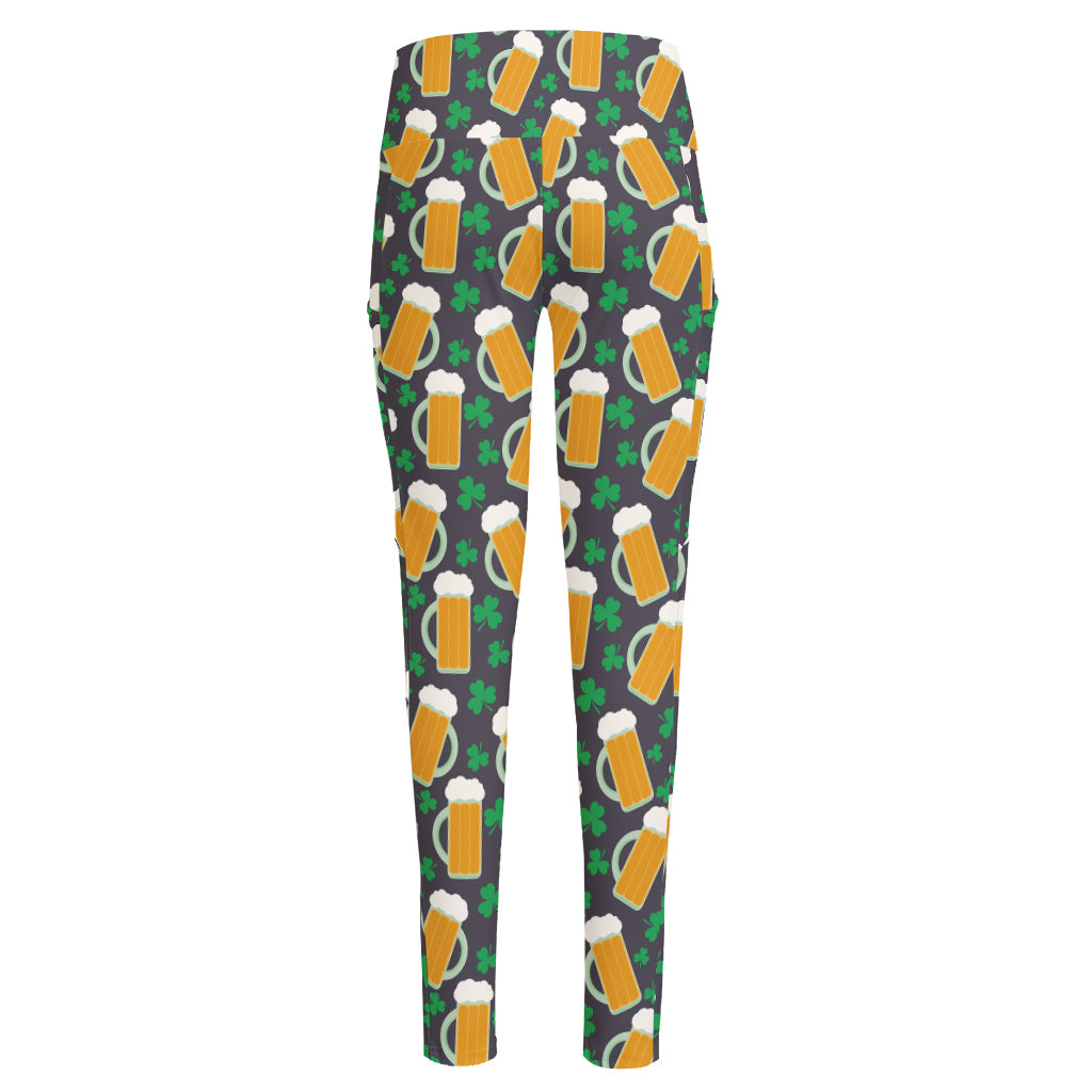 Clover And Beer St. Patrick's Day Print High-Waisted Pocket Leggings