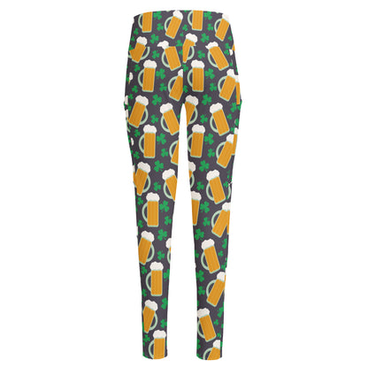 Clover And Beer St. Patrick's Day Print High-Waisted Pocket Leggings