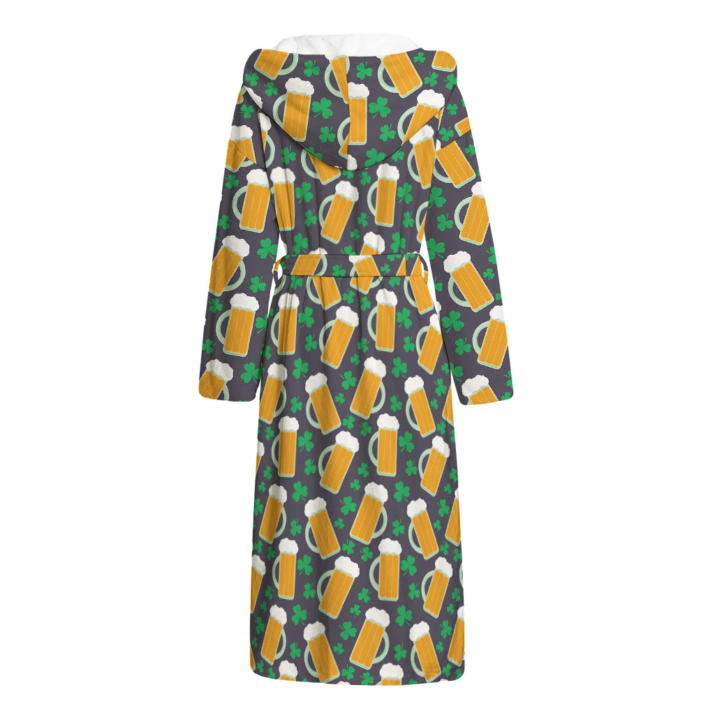 Clover And Beer St. Patrick's Day Print Hooded Bathrobe