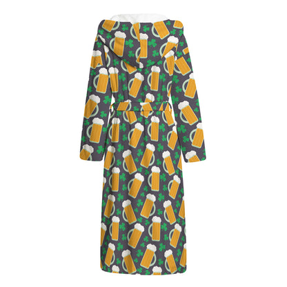 Clover And Beer St. Patrick's Day Print Hooded Bathrobe