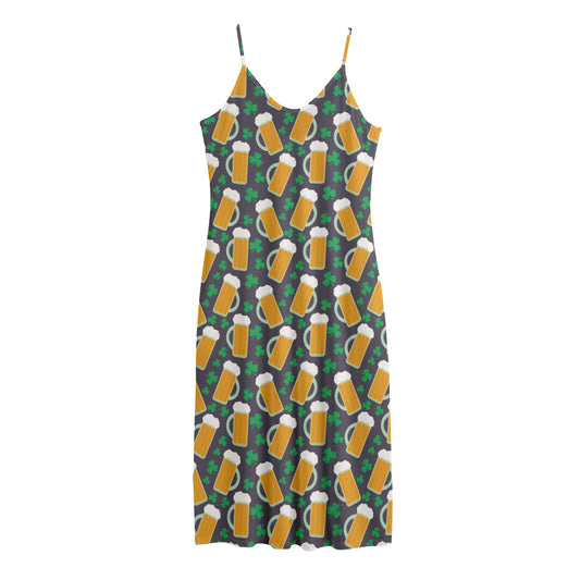 Clover And Beer St. Patrick's Day Print Jersey Midi Cami Dress
