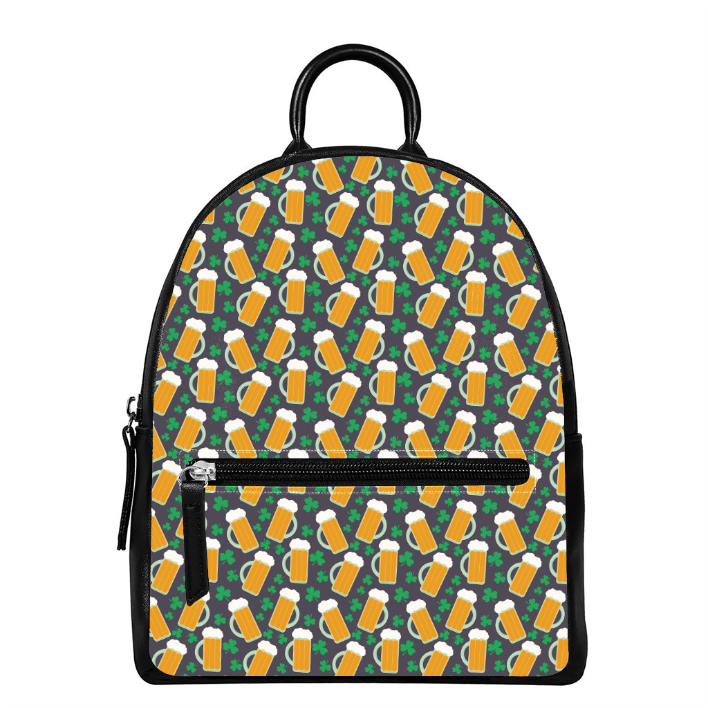 Clover And Beer St. Patrick's Day Print Leather Backpack
