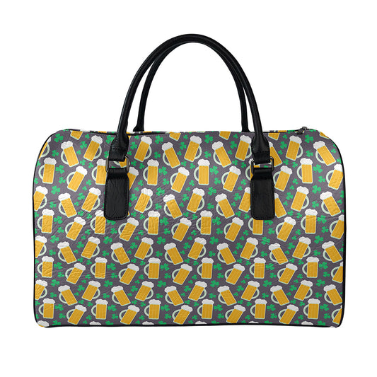 Clover And Beer St. Patrick's Day Print Leather Duffle Bag