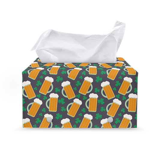 Clover And Beer St. Patrick's Day Print Leather Tissue Box Cover