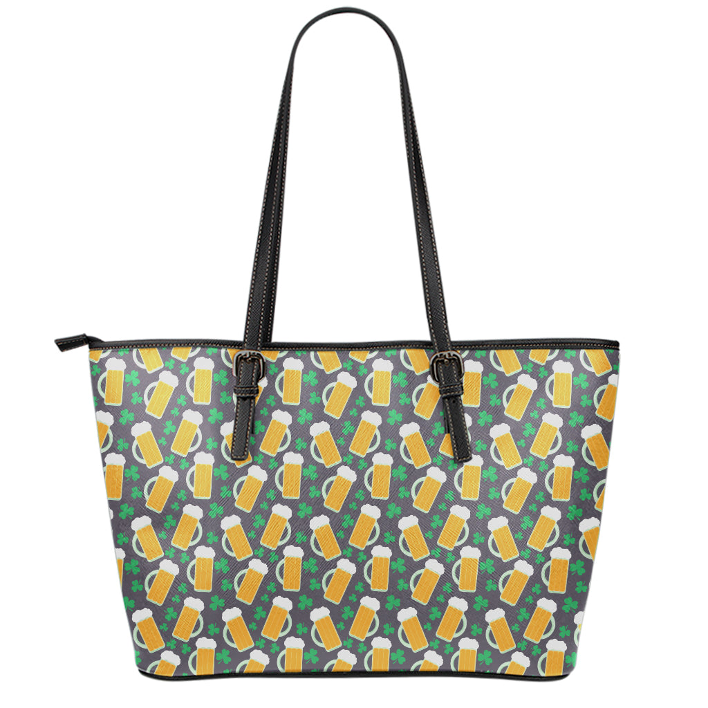Clover And Beer St. Patrick's Day Print Leather Tote Bag