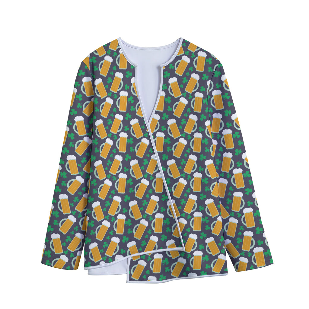 Clover And Beer St. Patrick's Day Print Long Sleeve Short Coat