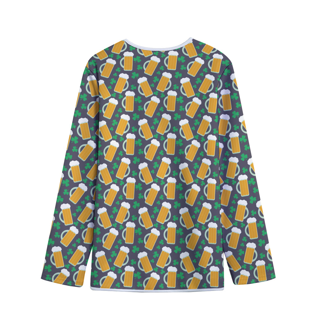 Clover And Beer St. Patrick's Day Print Long Sleeve Short Coat