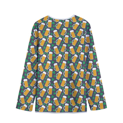 Clover And Beer St. Patrick's Day Print Long Sleeve Short Coat