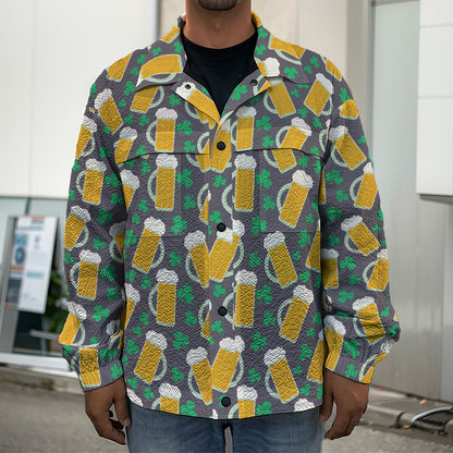 Clover And Beer St. Patrick's Day Print Men's Shirt Jacket