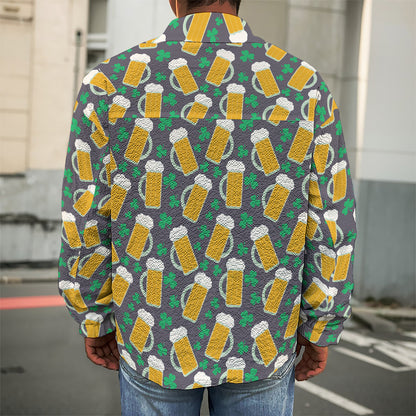 Clover And Beer St. Patrick's Day Print Men's Shirt Jacket