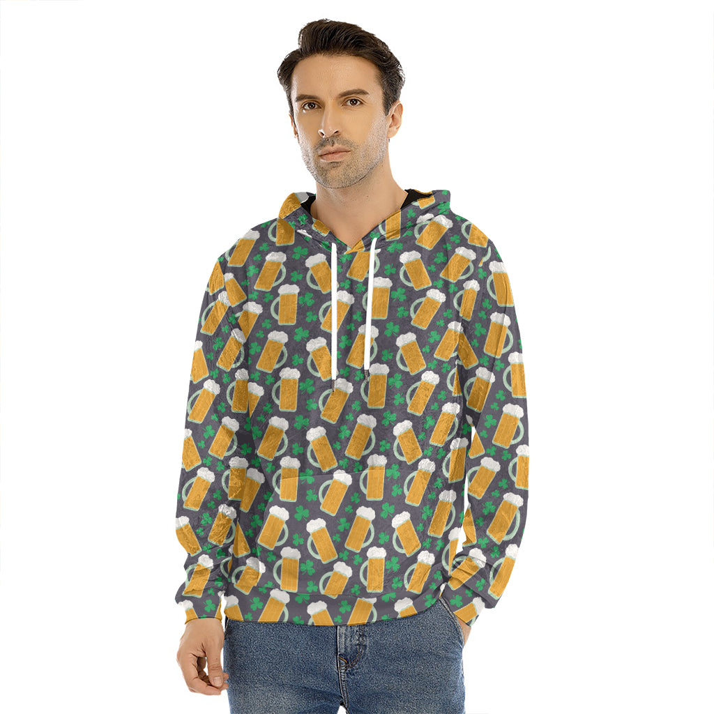 Clover And Beer St. Patrick's Day Print Men's Velvet Pullover Hoodie