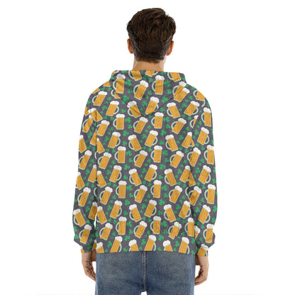 Clover And Beer St. Patrick's Day Print Men's Velvet Pullover Hoodie