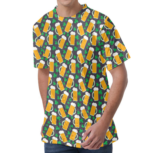 Clover And Beer St. Patrick's Day Print Men's Velvet T-Shirt
