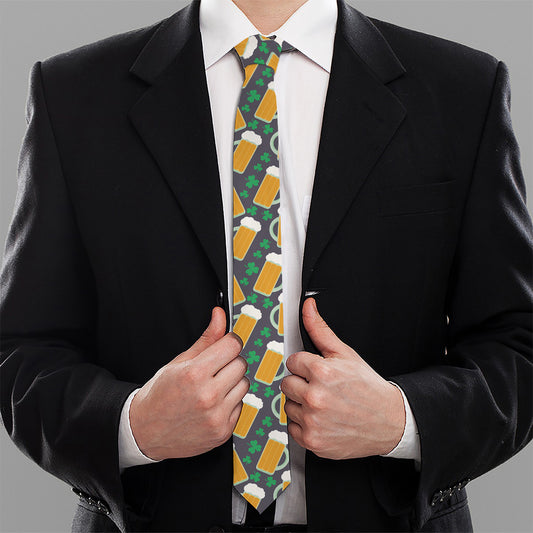 Clover And Beer St. Patrick's Day Print Necktie