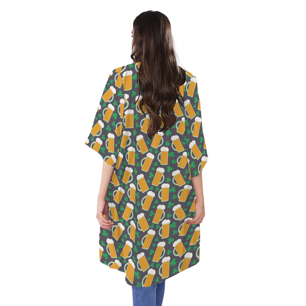 Clover And Beer St. Patrick's Day Print Open Front Beach Cover Up
