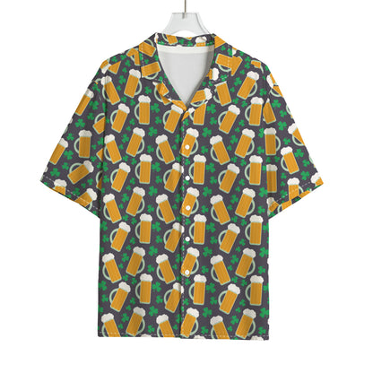 Clover And Beer St. Patrick's Day Print Rayon Hawaiian Shirt