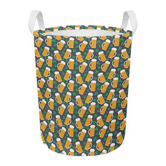 Clover And Beer St. Patrick's Day Print Round Laundry Basket