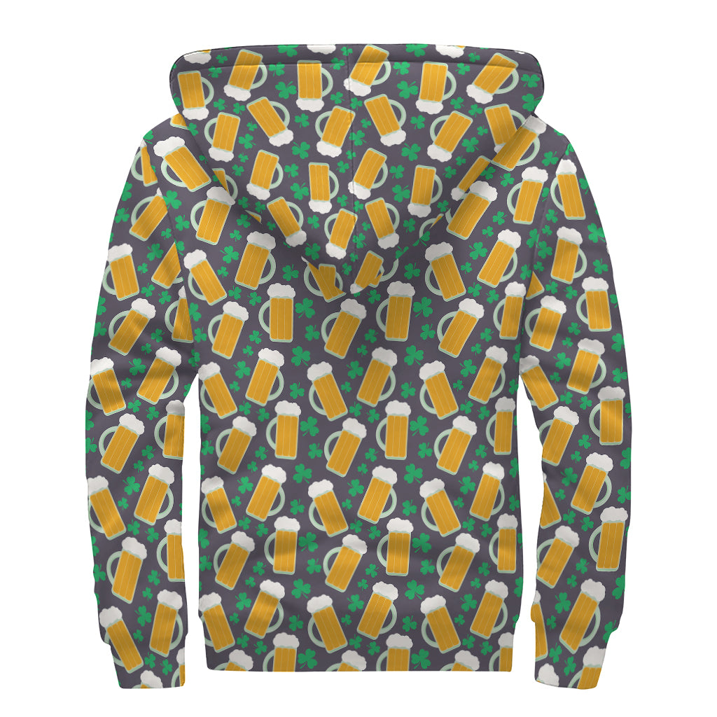 Clover And Beer St. Patrick's Day Print Sherpa Lined Zip Up Hoodie