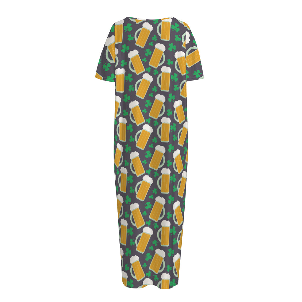 Clover And Beer St. Patrick's Day Print Short Sleeve Long Nightdress