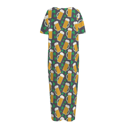 Clover And Beer St. Patrick's Day Print Short Sleeve Long Nightdress